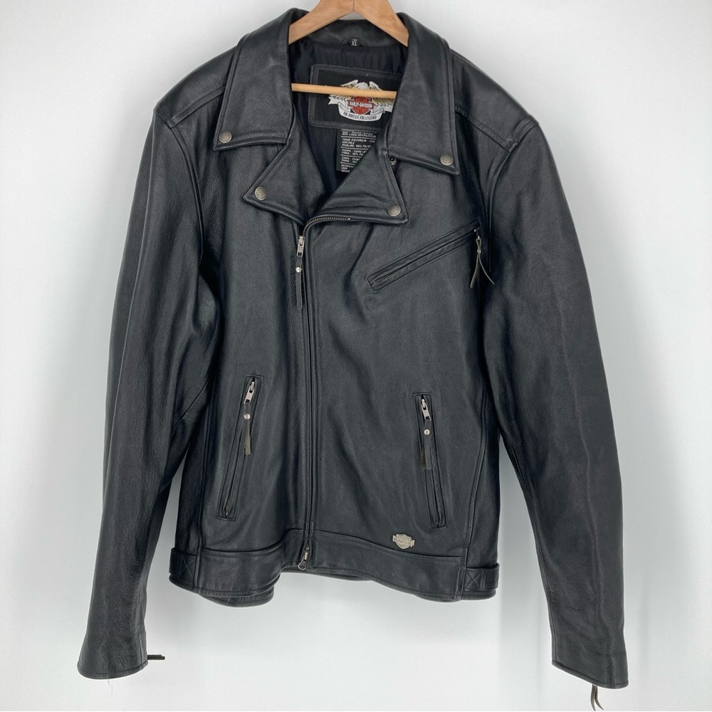 Harley Davidson Mens Leather Biker Jacket Asymmetric Motorcycle Rider Black XL